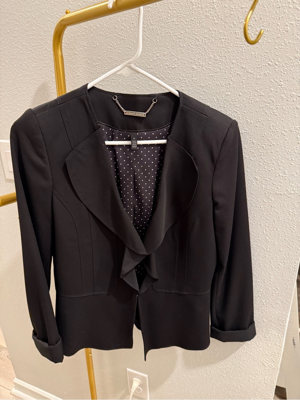 White House Black Market Black Ruffled Open-Front Blazer